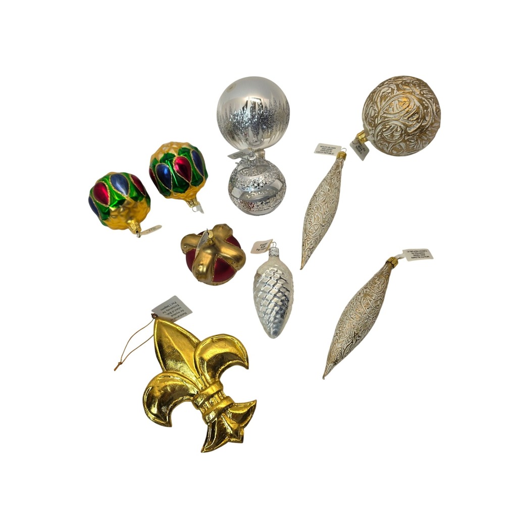 Pier 1 Imports Christmas Ornaments Set 10pc Multicolor Glass Vintage Style NEW